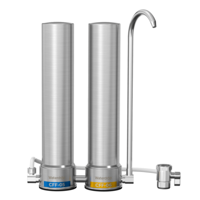Waterdrop WD-CTF-09 Dual-Stage Stainless Steel Faucet Water Filter – Silver Ions Enhanced Filtration (Includes 2 Cartridges)