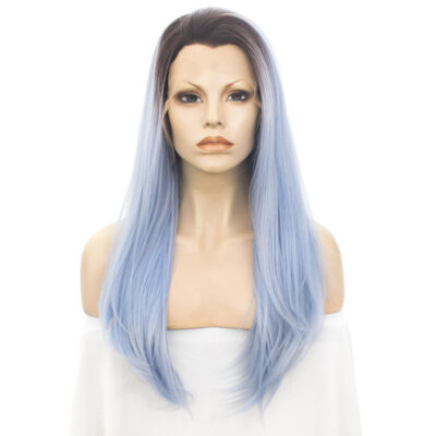 Premium Wig - Rooted Glacier Blue Long Straight Lace Front Wig