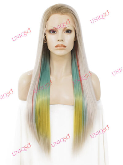 Premium Wig - Strawberry Blonde With Aqua Mint Under Lights Lace Front Wig