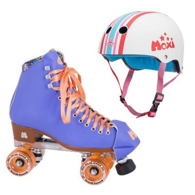 Moxi Combo Set - Beach Bunny Roller Skate (Periwinkle Sunset) & Helmet (Stripey) (Kid's Sizes)