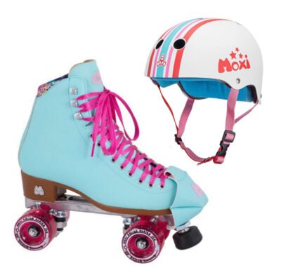 Moxi Combo Set - Beach Bunny Roller Skate (Blue Sky) & Helmet (Stripey) (Kid's Sizes)