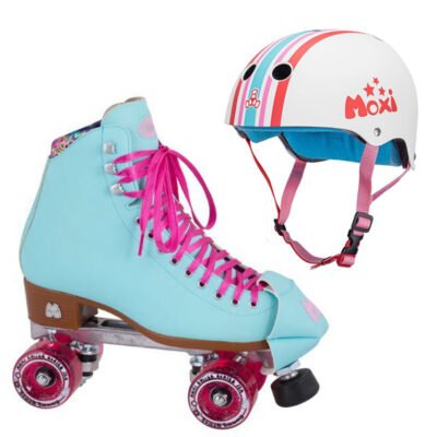 Moxi Combo Set - Beach Bunny Roller Skate (Blue Sky) & Helmet (Stripey) (Kid's Sizes)