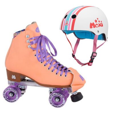 Moxi Combo Set - Beach Bunny Roller Skate (Peach Blanket ) & Helmet (Stripey) (Kid's Sizes)