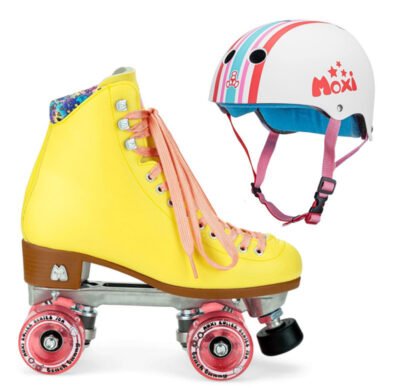 Moxi Combo Set - Beach Bunny Roller Skate (Strawberry Lemonade) & Helmet (Stripey) (Kid's Sizes)