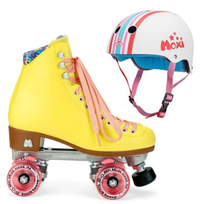 Moxi Combo Set - Beach Bunny Roller Skate (Strawberry Lemonade) & Helmet (Stripey) (Kid's Sizes)