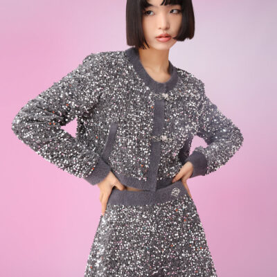 MUKZIN Y2K Style Attractive Sparkling Coat Skirts Charming Set