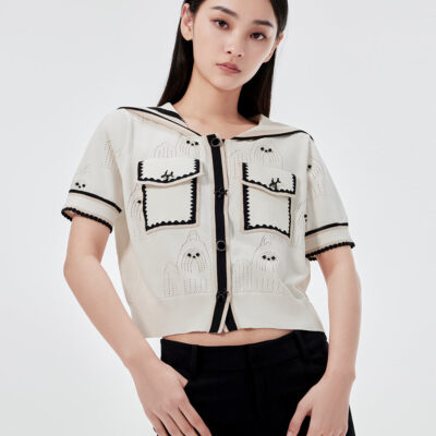 MUKZIN Fashion Navy Collar Knitted T-shirt