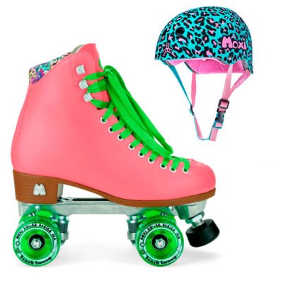 Moxi Combo Set - Beach Bunny Roller Skate (Watermelon) & Helmet (Leo) (Kid's Sizes)