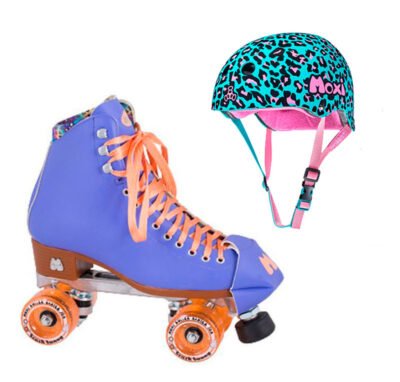Moxi Combo Set - Beach Bunny Roller Skate (Periwinkle Sunset) & Helmet (Leo) (Kid's Sizes)