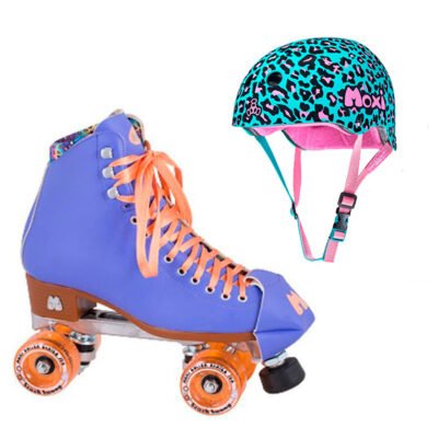 Moxi Combo Set - Beach Bunny Roller Skate (Periwinkle Sunset) & Helmet (Leo) (Kid's Sizes)