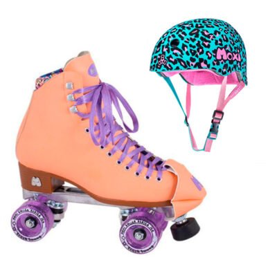 Moxi Combo Set - Beach Bunny Roller Skate (Peach Blanket ) & Helmet (Leo) (Kid's Sizes)