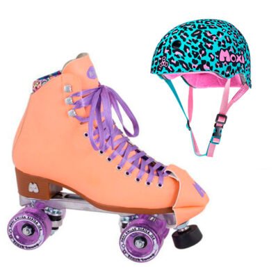 Moxi Combo Set - Beach Bunny Roller Skate (Peach Blanket ) & Helmet (Leo) (Kid's Sizes)