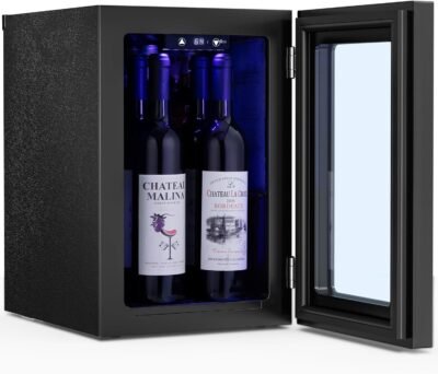 0.6Cu. Ft. Freestanding Wine Cellar Mini Fridge, 4-Bottle Red Wine with 6-Can Beverage Refrigerator, Quiet Compressor, LED Light and Display