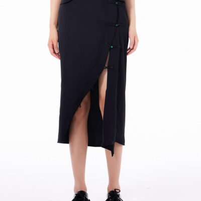MUKTANK Black Slit Midi Skirt