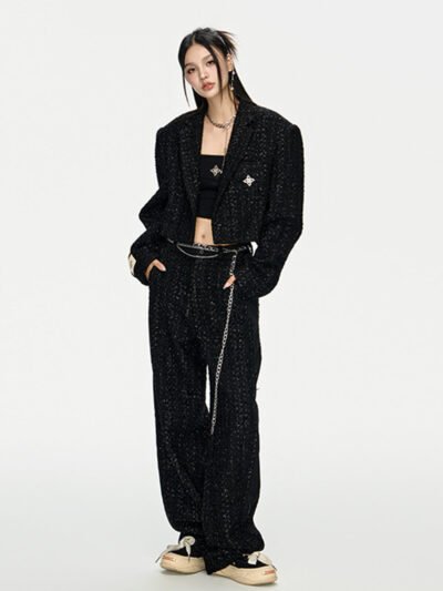 MUKTANK x ARDENCODE W IMPRINT Spliced Woollen Wide Leg Pants
