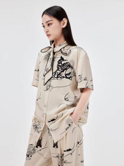 MUKZIN Satin Floating Collar Shirt
