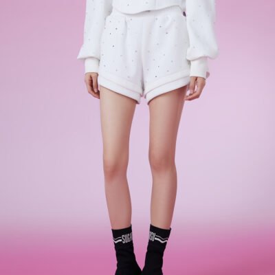 MUKZIN Rhinestone White Simple All-match Shorts