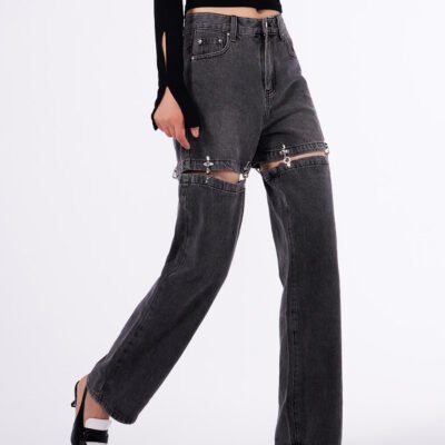 MUKTANK Metal Buckle Loose Two-Piece Denim Jeans