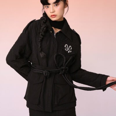 MUKZIN Black Knit Jacquard Jacket with Waist Panel