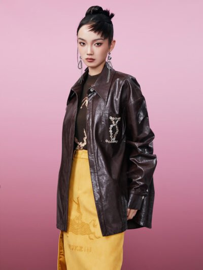 MUKZIN PU Brown Versatile Warm Classic Original Shirt Jacket