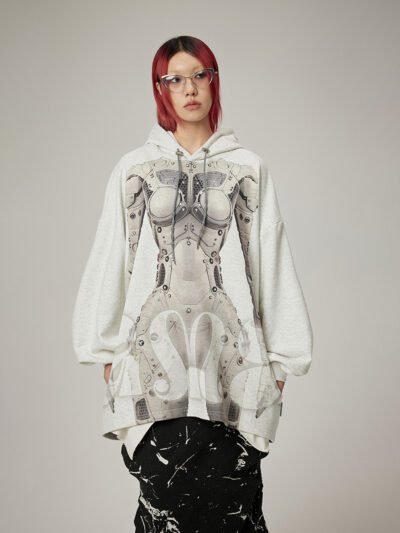MUKTANK  AI Robot Printed Oversize Unisex Hoodie