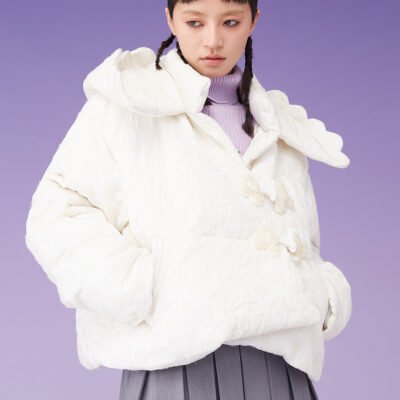 MUKZIN  Lapel Jacquard White Down Jacket