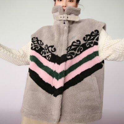 MUKZIN Beige Loose Lambhair Vest