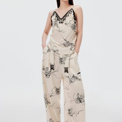 MUKZIN Sexy Suspender Print Pants Suit Two-piece Set