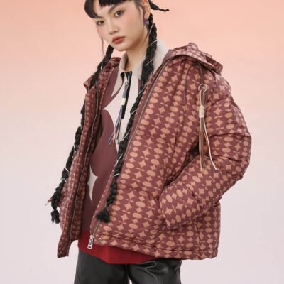MUKZIN Cropped Hooded Printed Down Jacket