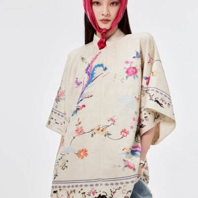 MUKZIN Beige Jacquard Cheongsam Qi Pao Shirt