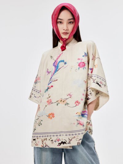 MUKZIN Beige Jacquard Cheongsam Qi Pao Shirt