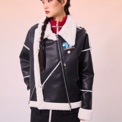 MUKZIN Black and White -Block Lambskin Coat