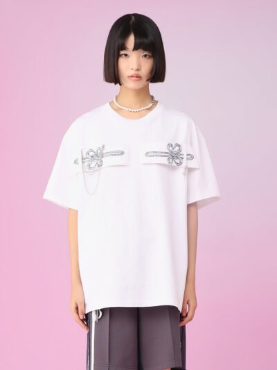 MUKZIN Simple Chains Loose Fit White T-shirts