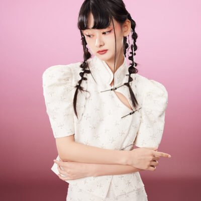 MUKZIN Chinese Style Elegant White Stand Collar Retro T-shirts