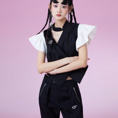 MUKZIN Colorblock Slim Fit Elegant Color Matching Blouse