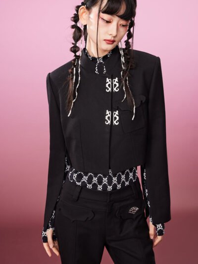 MUKZIN  Stand Collar New Chinese Style Short Black All-match Coat