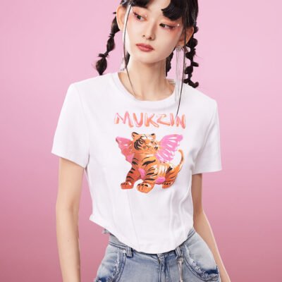 MUKZIN  2-color Short Print All-match Cute Casual T-shirt