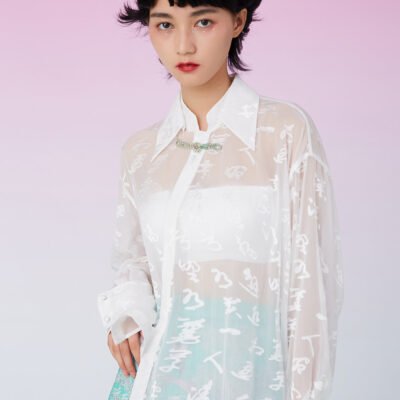 MUKZIN Sheer Lapel Oversize White Shirt