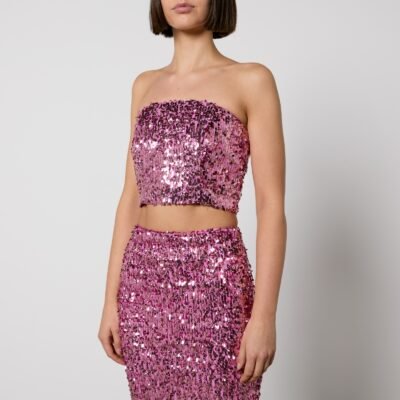 Rotate Birger Christensen Sequinned Mesh Bandeau Top