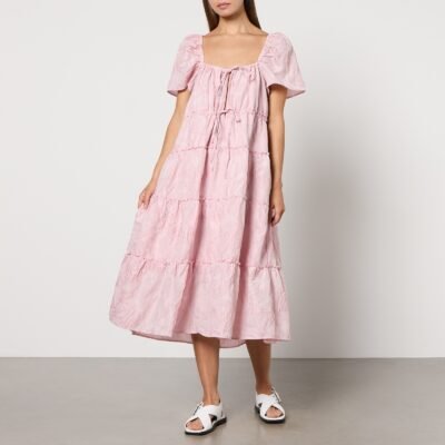 Ganni Textured Cloqu Tiered Maxi Dress