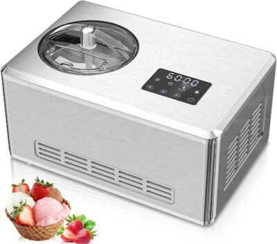 1.9 Quarts Electric Ice Cream Maker with Compressor and Touch Screen, Homemade Ice Cream Maker for Kids, with LCD Display, 4 Modes for Gelato, Frozen Yogurt, Sorbet, Silver
