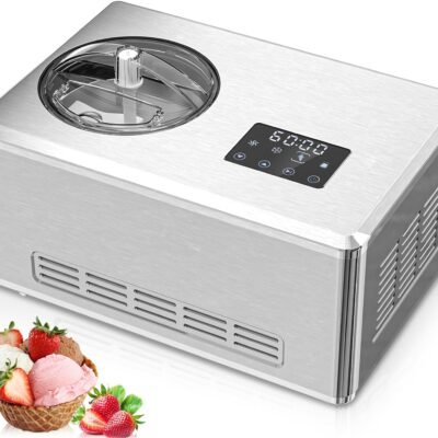 1.9 Quarts Electric Ice Cream Maker with Compressor and Touch Screen, Homemade Ice Cream Maker for Kids, with LCD Display, 4 Modes for Gelato, Frozen Yogurt, Sorbet, Silver