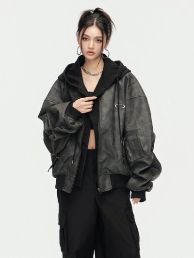 MUKTANK  ARDENCODE Unisex Loose Baseball PU Jacket