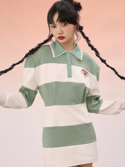 MUKZIN Beige Striped Sport Loose Fit Dress