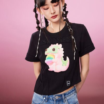 MUKZIN Embroidered Irregular 2-color Casual T-shirts