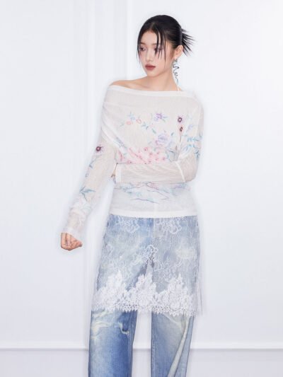 MUKZIN  SpringPrelude Joy of Sparrows Asymmetric - shoulder Slim - fit Chinese - style Printed Undershirt
