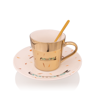 Ceramic Teacup and Saucer Set with Metal Spoon