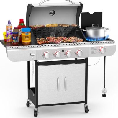 3 & 4-Burner Propane Gas Grills with Side Burners, for Outdoor Cooking, BBQ, Patio, Camping