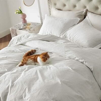 GentleSoft 100% Cotton Greek Key Jacquard Duvet Cover Set