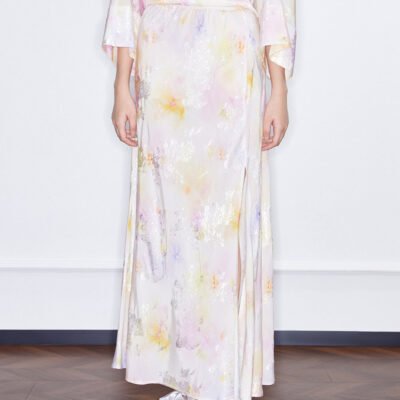 MUKZIN  SpringPrelude Spring Mountain Drunk Gradient Printing Side-slit Big A-line Umbrella Skirt